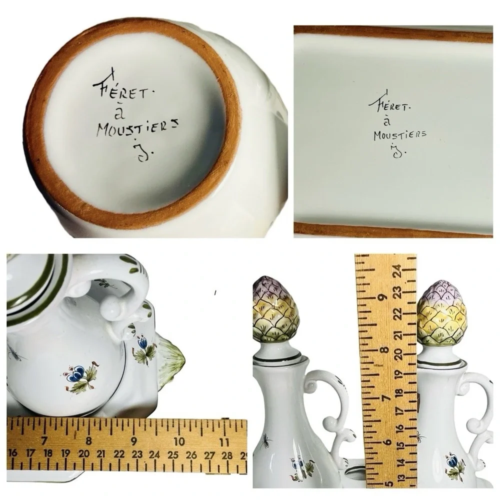 Fontaine Moustiers Du Faiencier Feret Oil Vinegar Set Cruet Caddy Mulsum France